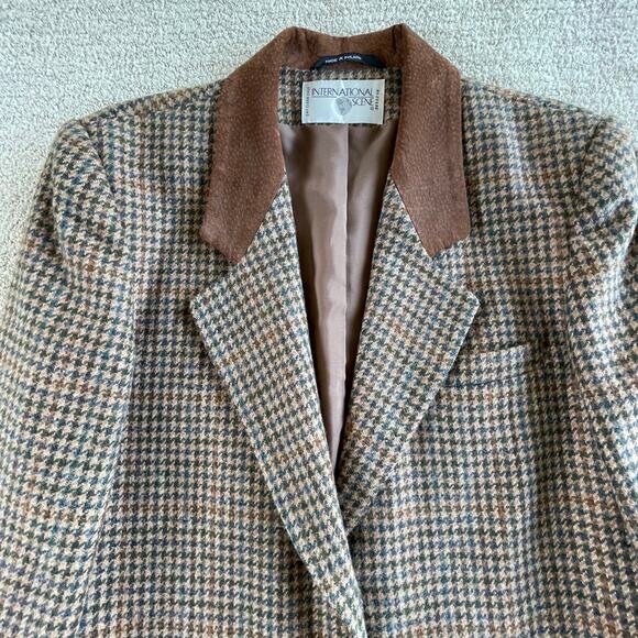 🔥VTG International Scene Wool Houndstooth Tweed Blazer Jacket Preppy Women 5/6 - Picture 4 of 16